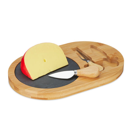 Cheese tray in bamboo with cutlery set in 2 parts