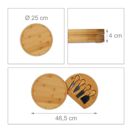 Cheese tray in bamboo with cutlery set in 4 parts
