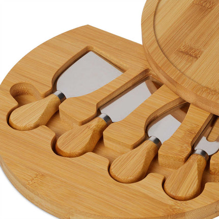 Cheese tray in bamboo with cutlery set in 4 parts