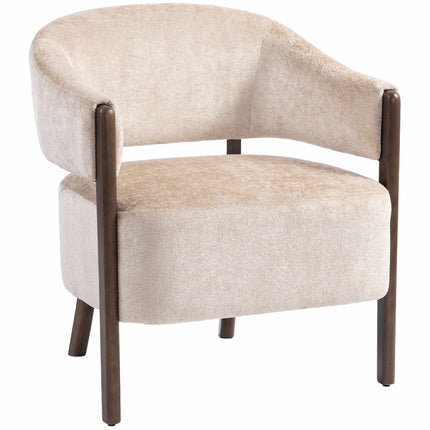 Chenille Armchair with Solid Wood Frame, Beige