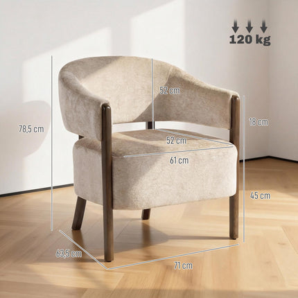 Chenille Armchair with Solid Wood Frame, Beige