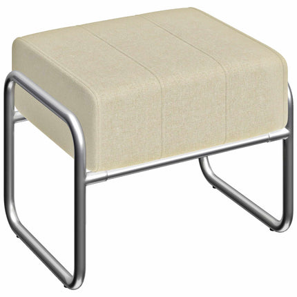 Chenille Footstool, Thick Cushion, Steel Legs, Beige