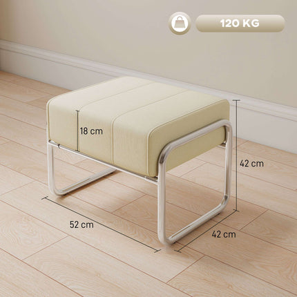 Chenille Footstool, Thick Cushion, Steel Legs, Beige