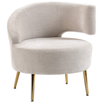 Chenille Lounge Chair with Gold Legs, Cream White