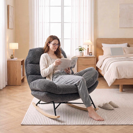 Chenille Rocking Chair with Cushions, Dark Grey