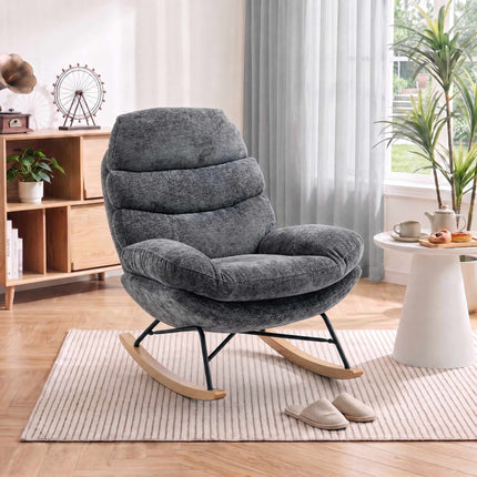 Chenille Rocking Chair with Cushions, Dark Grey