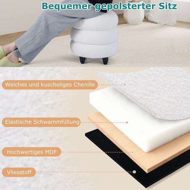 Opbergpoef van chenille, 40,5 x 44,5 cm, wit, met afneembaar deksel.