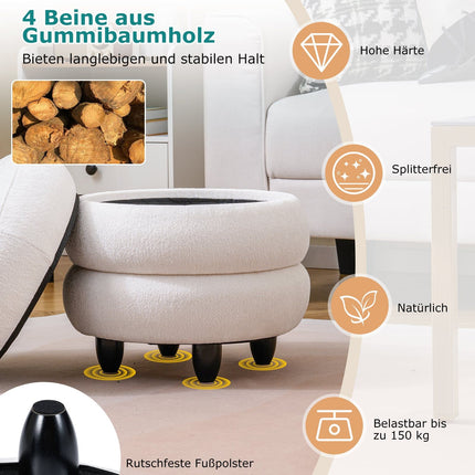 Chenille Storage Ottoman, 40.5 x 44.5 cm, White, Removable Lid