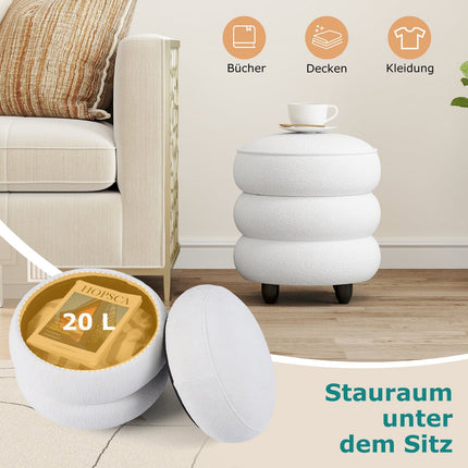 Chenille Storage Ottoman, 40.5 x 44.5 cm, White, Removable Lid