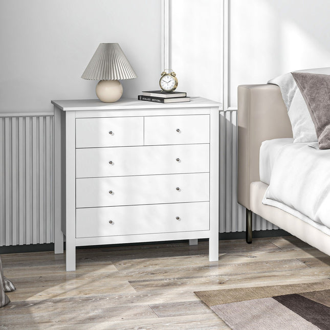 White dresser with 5 drawers, anti-tilt, 79x39.5x80.5 cm