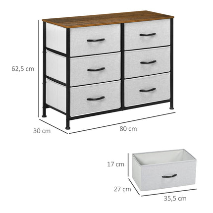 Gray fabric box with 6 drawers - multifunctional storage cabinet