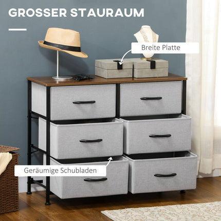 Gray fabric box with 6 drawers - multifunctional storage cabinet