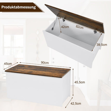 Chest bench with storage space, bench with lid and anti-pinch protection, 90 x 45 x 45.5 cm