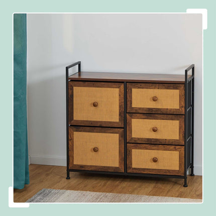 Chest of 5 drawers in rattan look