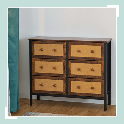 Chest of 6 drawers in rattan style
