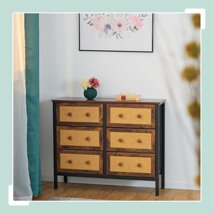 Chest of 6 drawers in rattan style