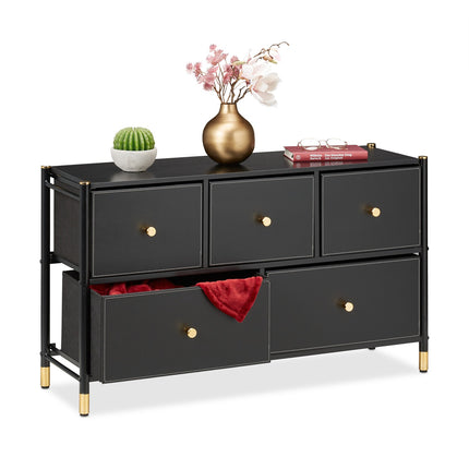 Chest of Drawers, 5 Compartments, Black and Gold