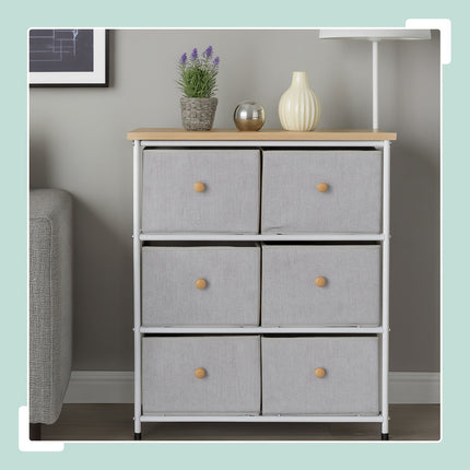 Chest of Drawers, 6 Compartments, Metal and Fabric