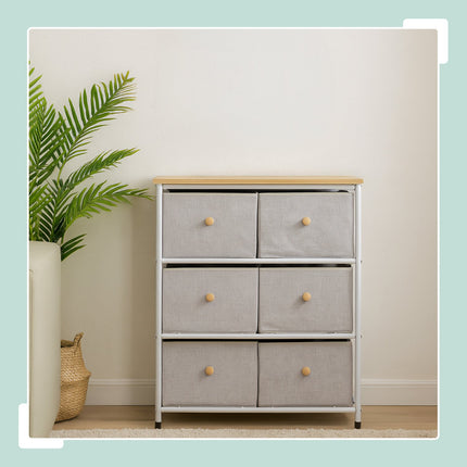 Chest of Drawers, 6 Compartments, Metal and Fabric