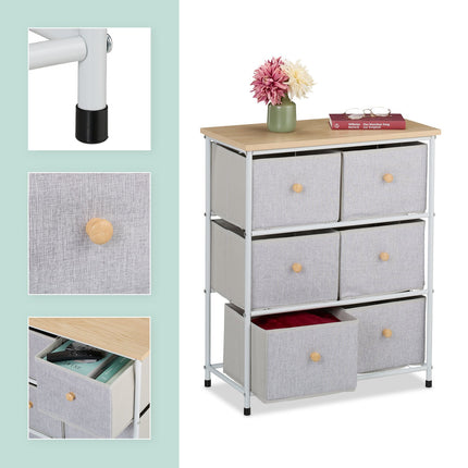 Chest of Drawers, 6 Compartments, Metal and Fabric
