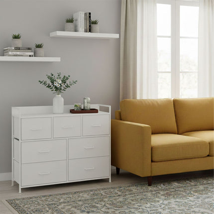 Chest of Drawers, 7 Fabric Bins, Metal & MDF