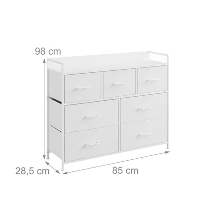Chest of Drawers, 7 Fabric Bins, Metal & MDF