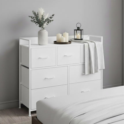 Chest of Drawers, 7 Fabric Bins, Metal & MDF