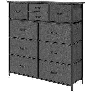 Chest of drawers, 10 fabric drawers, black steel frame