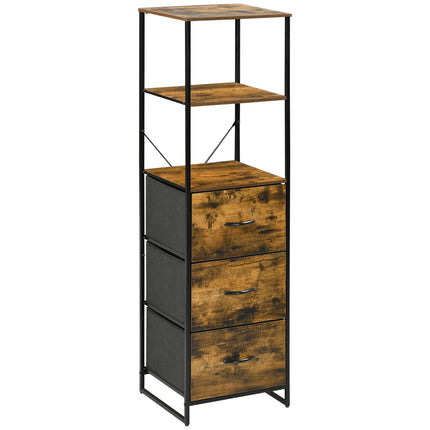 Chest of drawers, 3 fabric drawers, 2 shelves, Rustic brown