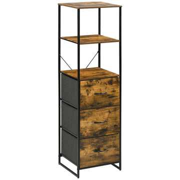 Chest of drawers, 3 fabric drawers, 2 shelves, Rustic brown