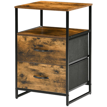 Rustic brown storage cabinet with fabric drawers