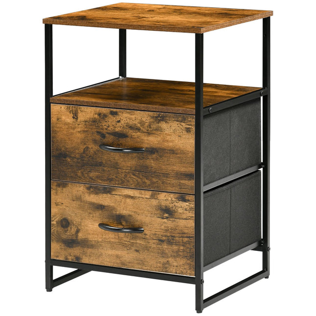 Rustic brown storage cabinet with fabric drawers