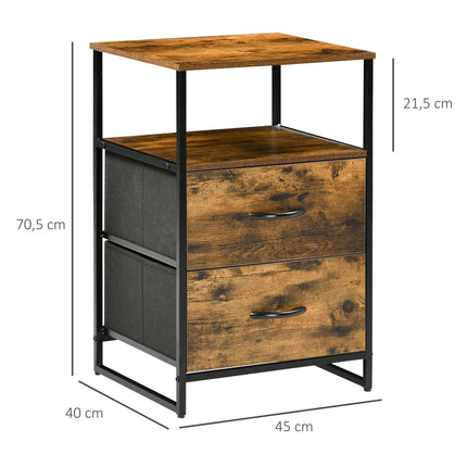 Rustic brown storage cabinet with fabric drawers