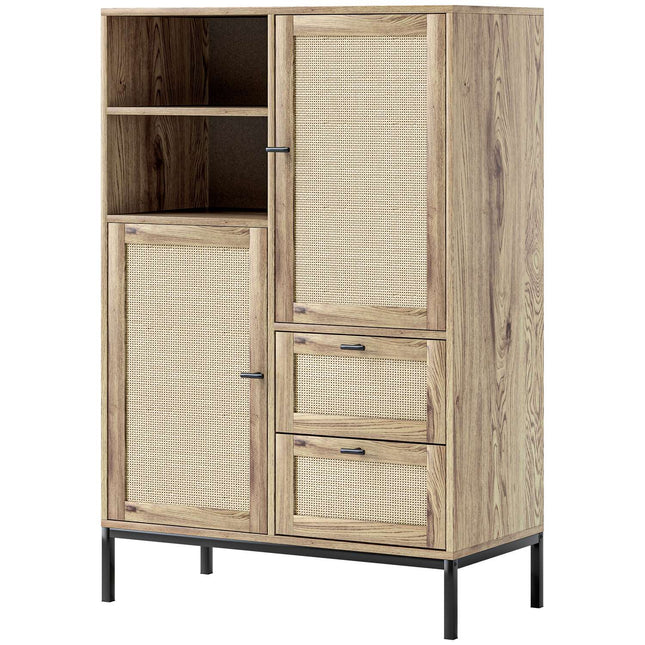 Rattan storage cabinet with drawers and adjustable shelves