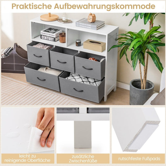 Chest of Drawers with 5 Drawers and Open Shelves, 100x30x78 cm