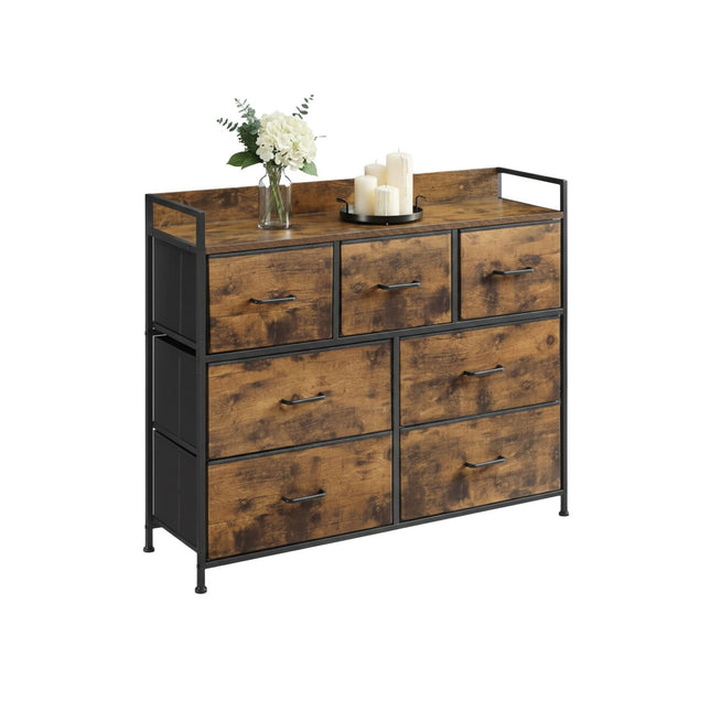 Chest of Drawers with 7 Fabric Bins, Metal Frame
