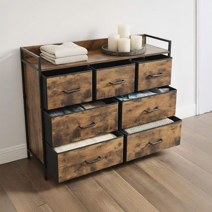 Chest of Drawers with 7 Fabric Bins, Metal Frame