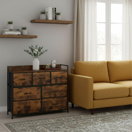 Chest of Drawers with 7 Fabric Bins, Metal Frame