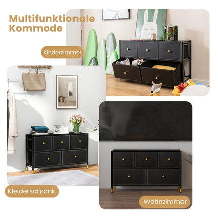 Ladekast voor de slaapkamer met 5 laden brede stoffen ladekast met metalen frame 100 x 30 x 58,5 cm zwart