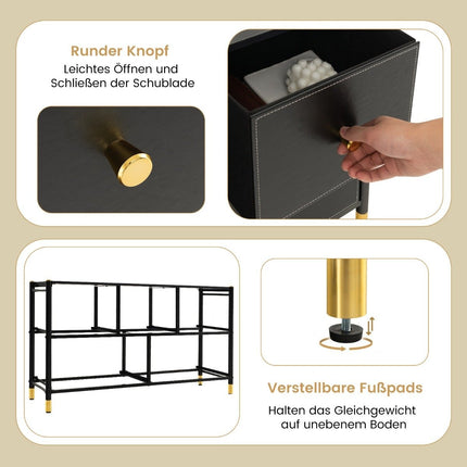 Ladekast voor de slaapkamer met 5 laden brede stoffen ladekast met metalen frame 100 x 30 x 58,5 cm zwart