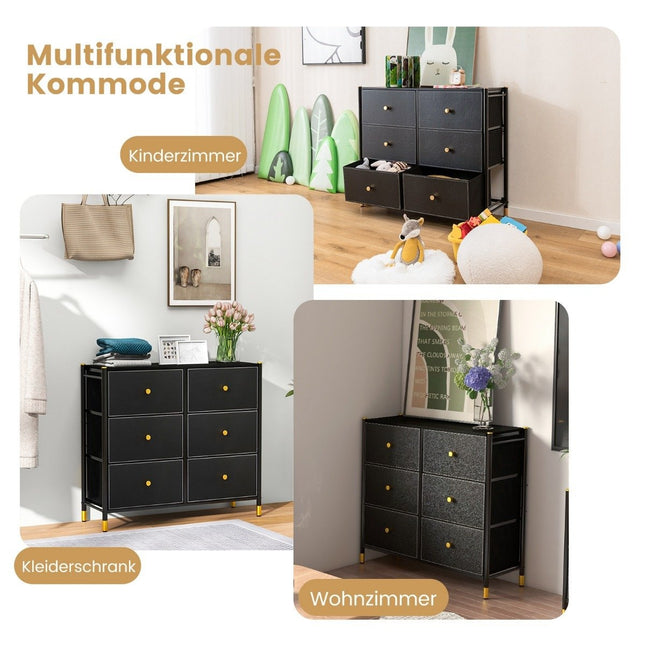 Chest of drawers for bedroom with 6 drawers high fabric chest of drawers with metal frame 89 x 30 x 76.5 cm black