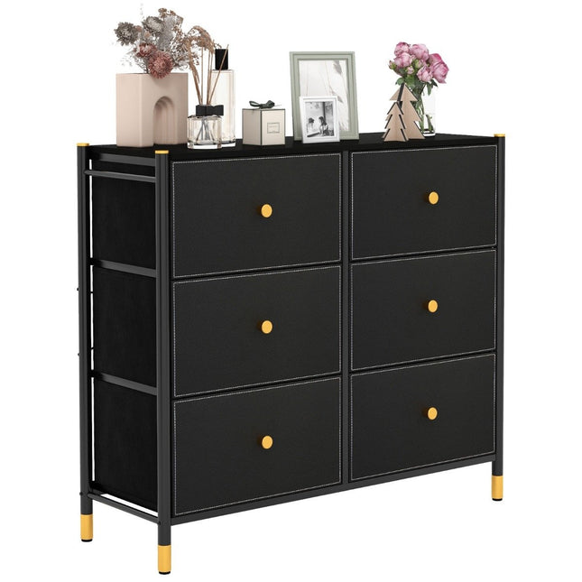 Chest of drawers for bedroom with 6 drawers high fabric chest of drawers with metal frame 89 x 30 x 76.5 cm black