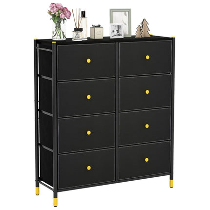 Ladekast voor de slaapkamer met 8 laden hoge stoffen ladekast met metalen frame 89 x 30 x 98 cm zwart