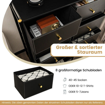 Ladekast voor de slaapkamer met 8 laden hoge stoffen ladekast met metalen frame 89 x 30 x 98 cm zwart