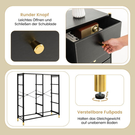 Ladekast voor de slaapkamer met 8 laden hoge stoffen ladekast met metalen frame 89 x 30 x 98 cm zwart