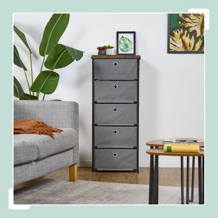 Chest of drawers in wooden design with fabric drawers