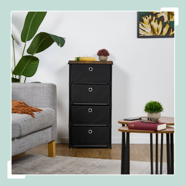 Chest of drawers in wooden design with fabric drawers