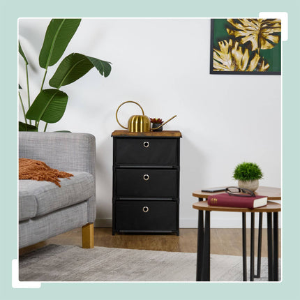 Chest of drawers in wooden design with fabric drawers