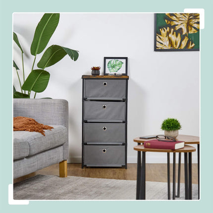 Chest of drawers in wooden design with fabric drawers