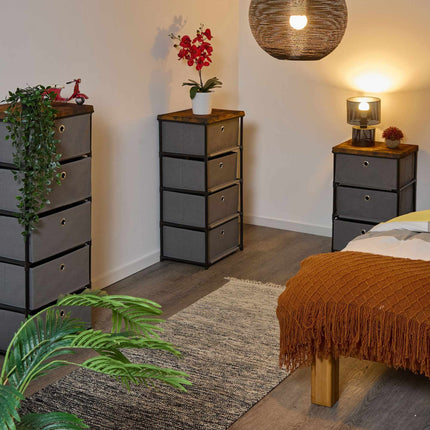 Chest of drawers in wooden design with fabric drawers